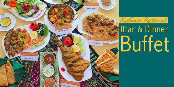 Dig into an appetizing iftar buffet featuring Pakistani and Afghan specialties at Kurkuman Restaurant for AED 40 (Value AED 90) – Ramadan Kareem!
