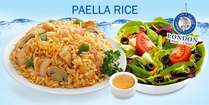 Paella Rice, Green Salad & Drink