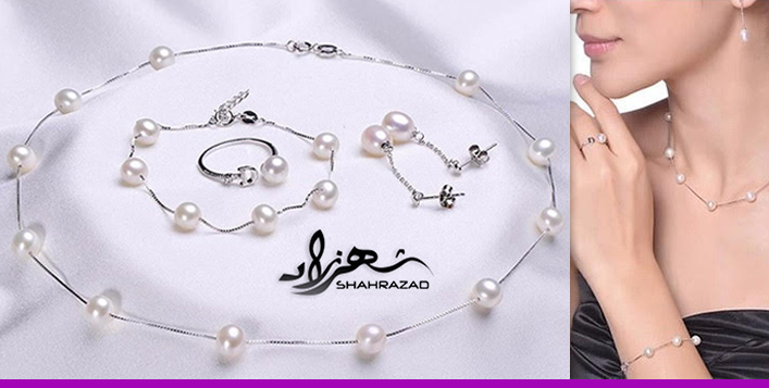 Shahrazad Platinum Plated Pearl Set