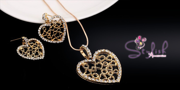 Heart necklace earrings