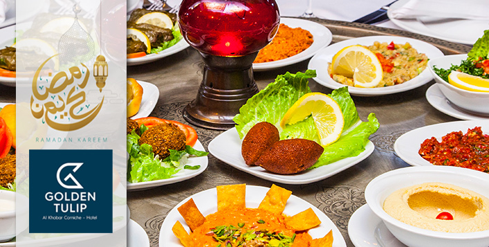 Variety of dishes with Ramadan drinks