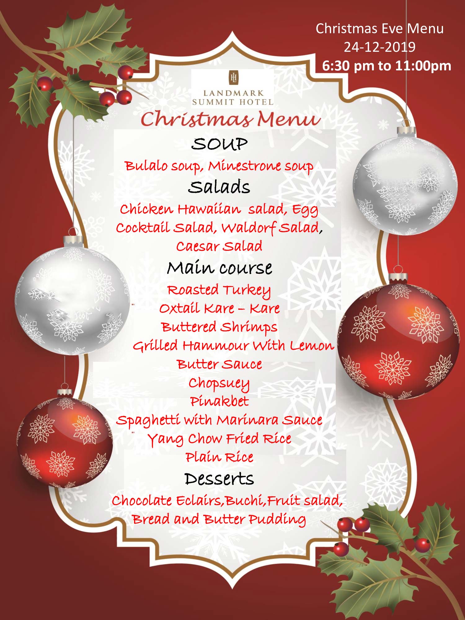 Christmas Eve Dinner Deals and Offers at Landmark Summit Hotel | Cobone ...