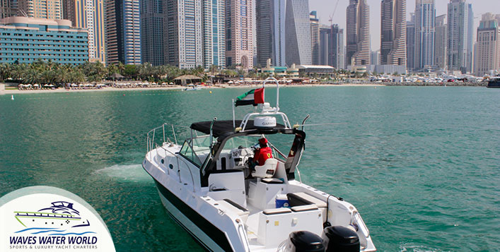 Explore Dubai Marina in a 34 ft luxury boat 